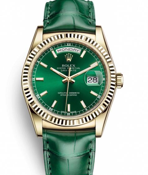 The green Rolex Day-Date replica is of high quality and impressive appearance.
