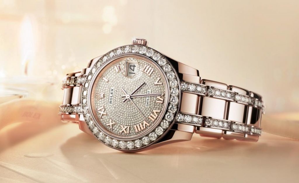 The 18ct everose gold fake watches have diamond-paved dials.