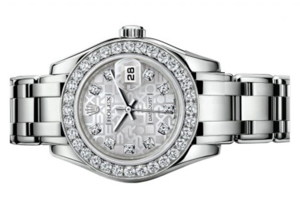 The Swiss made fake watch is made from polished 18ct white gold.
